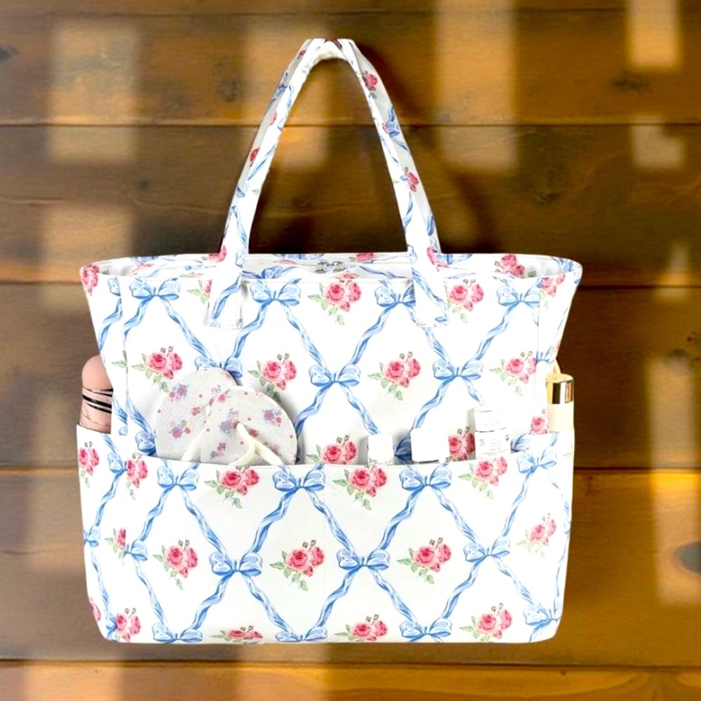 Travel bag/ Gym bag /Beach bag / Floral Tote Bag Blue & Pink New Boutique